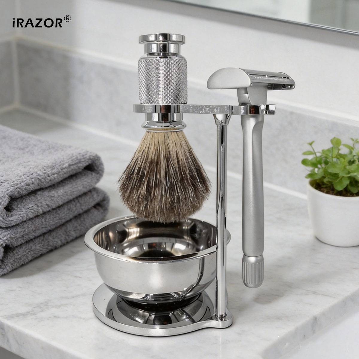 Shaving Brush Set - iRAZOR Butterfly Open Double Edge Safety